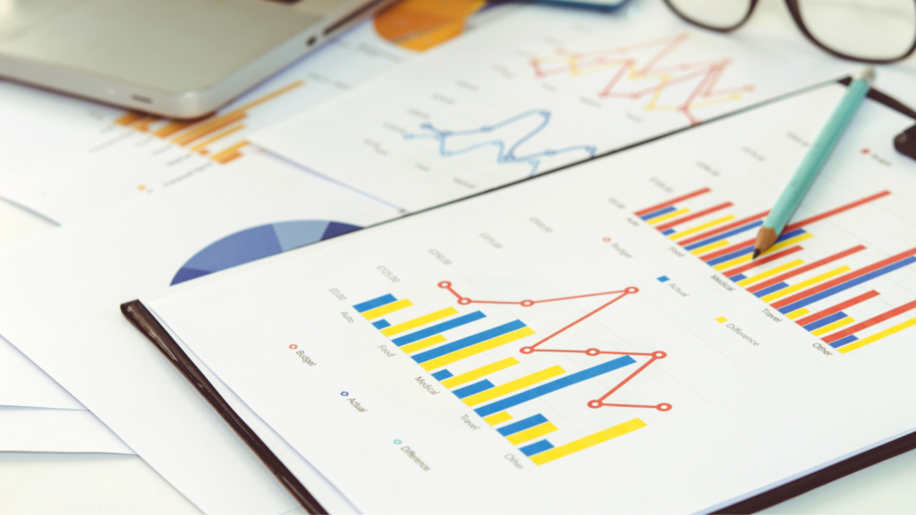 Business data being synthesized and analyzed using AI.